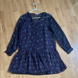 LOFT Burgundy Floral Blouse